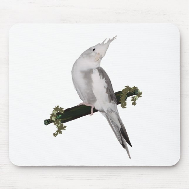 Cute Lutino Cockatiel Bird Ivy Perch Animal Mouse Mat (Front)