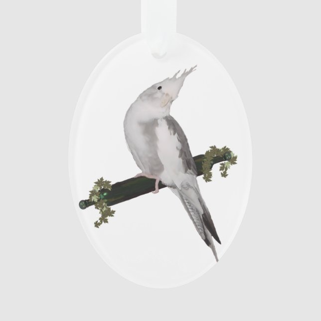 Cute Lutino Cockatiel Bird Ivy Perch Animal Ornament (Front)
