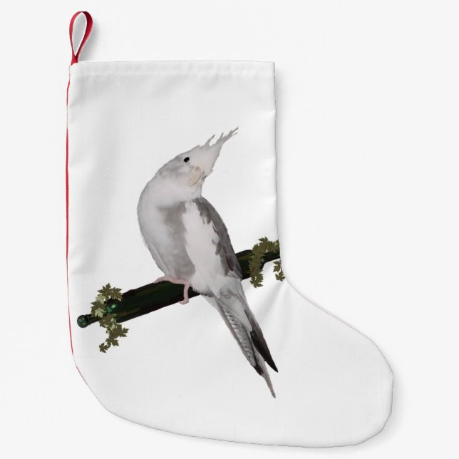 Cute Lutino Cockatiel Bird Ivy Perch Animal Small Christmas Stocking (Front)
