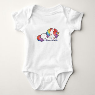 Cute Lying Sleeping Rainbow Unicorn Kawaii Unisex  Baby Bodysuit