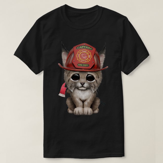 Cute Lynx Cub Firefighter Classic TShirt (Design Front)