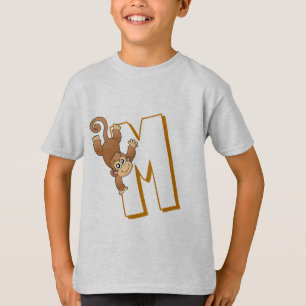 Cute M for Monkey - Kids English ABCD Alphabet T-Shirt