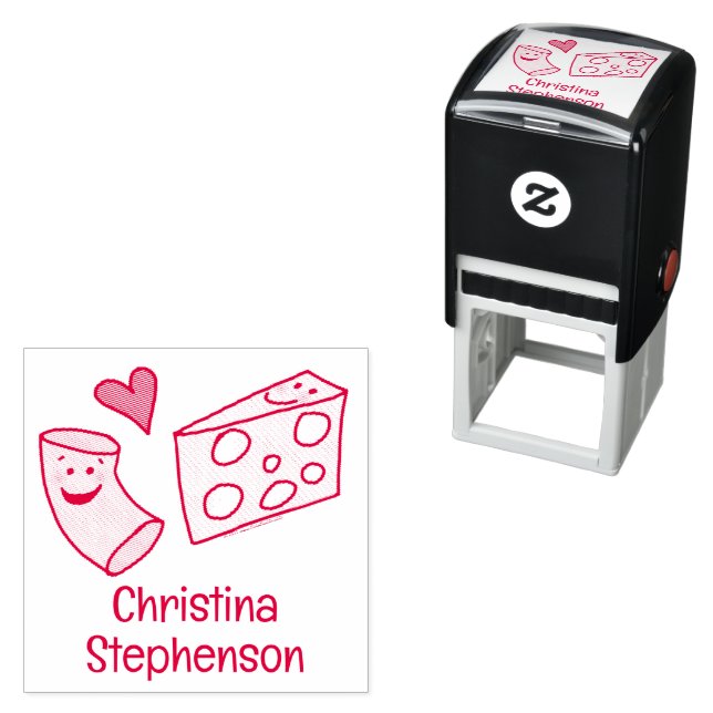 Cute Mac Loves Cheese Custom Chef/Teacher/Kid Name Self-inking Stamp (In Situ)