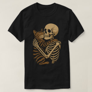 Cute Macabre Cat Hug – Skeleton and Kitty  T-Shirt