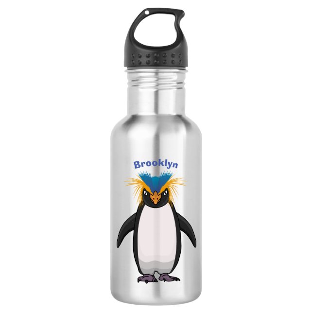 Cute macaroni penguin cartoon illustration 532 ml water bottle (Front)