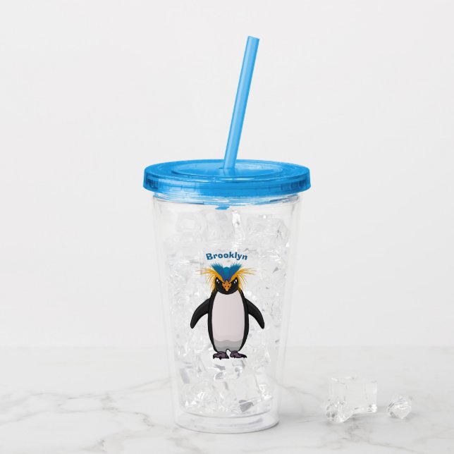Cute macaroni penguin cartoon illustration acrylic tumbler (Back Ice)