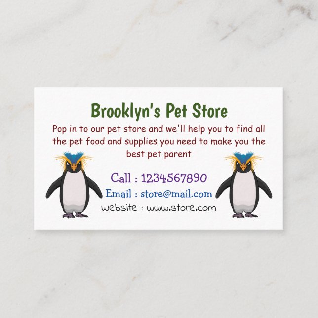 Cute macaroni penguin cartoon illustration business card (Front)
