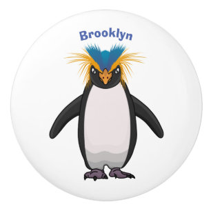 Cute macaroni penguin cartoon illustration  ceramic knob