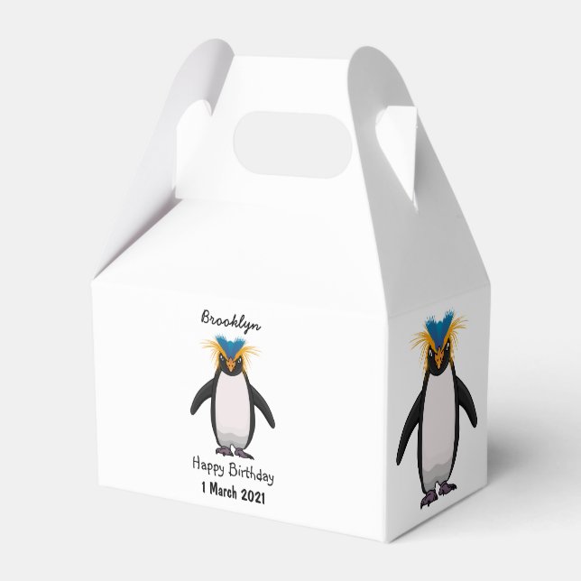 Cute macaroni penguin cartoon illustration favour box (Front Side)