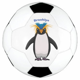 Cute macaroni penguin cartoon illustration football