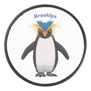 Cute macaroni penguin cartoon illustration hockey puck