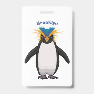Cute macaroni penguin cartoon illustration ID badge
