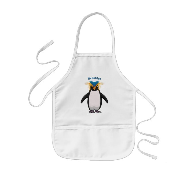 Cute macaroni penguin cartoon illustration kids apron (Front)