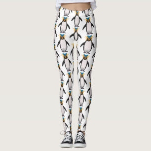 Cute macaroni penguin cartoon illustration leggings