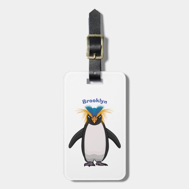 Cute macaroni penguin cartoon illustration luggage tag (Front Vertical)