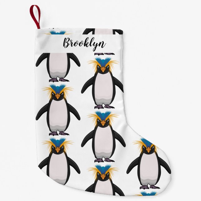 Cute macaroni penguin cartoon illustration small christmas stocking (Front)
