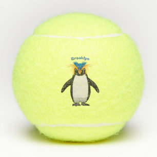 Cute macaroni penguin cartoon illustration tennis balls
