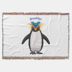 Cute macaroni penguin cartoon illustration throw blanket