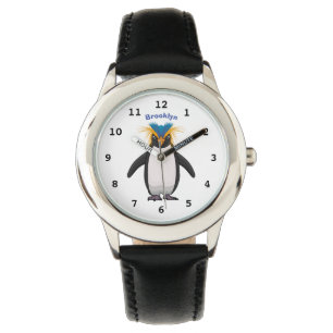Cute macaroni penguin cartoon illustration watch