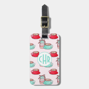 Cute Macarons and Cappuccino   Pastel   Monogram Luggage Tag
