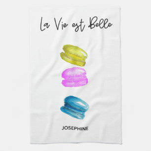 Cute Macarons Illustration Tea Towel