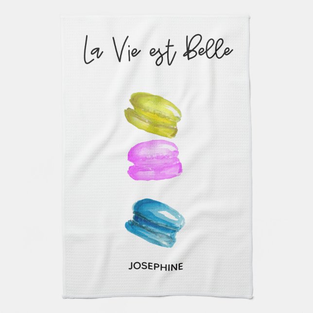 Cute Macarons Illustration Tea Towel (Vertical)