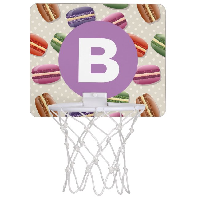 Cute Macaroon Pattern Dotty Purple Monogram Mini Basketball Hoop (Front)