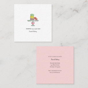 Cute macaroons on cake stand  square business card