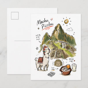 Cute Machu Picchu Peru Doodle Art Postcard