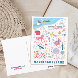 Cute Mackinac Island Michigan Map Favourite Things Postcard