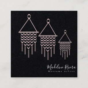 Cute Macrame Artist Handmade Design Pink Black Square Business Card