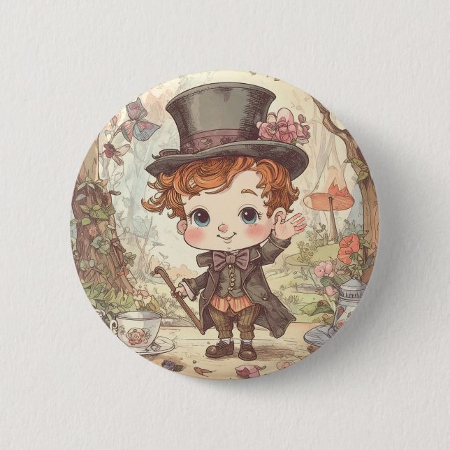 Cute Mad Hatter Whimsical Wonderland Woodland Art 6 Cm Round Badge (Front)