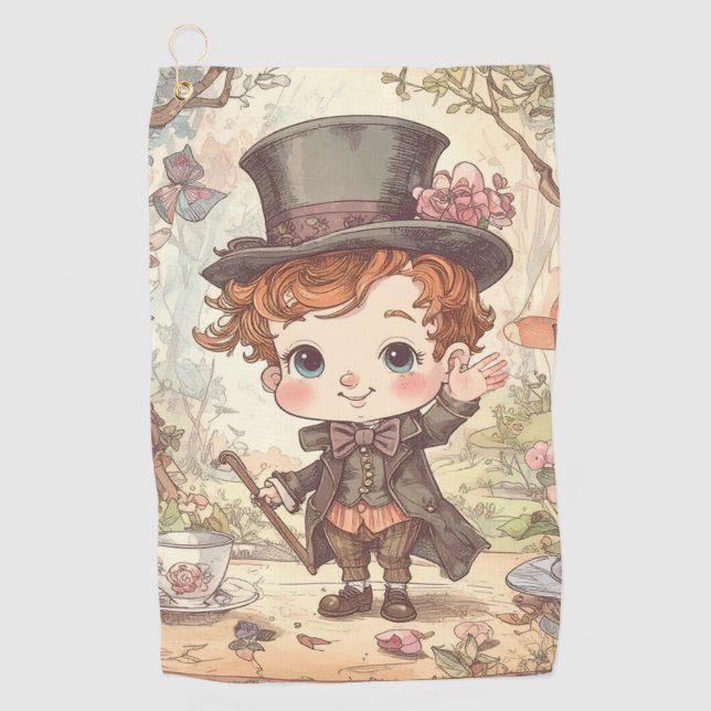 Cute Mad Hatter Whimsical Wonderland Woodland Art Golf Towel (Front)
