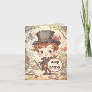 Cute Mad Hatter Whimsical Wonderland Woodland Art Invitation