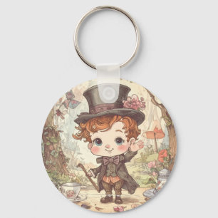 Cute Mad Hatter Whimsical Wonderland Woodland Art Key Ring