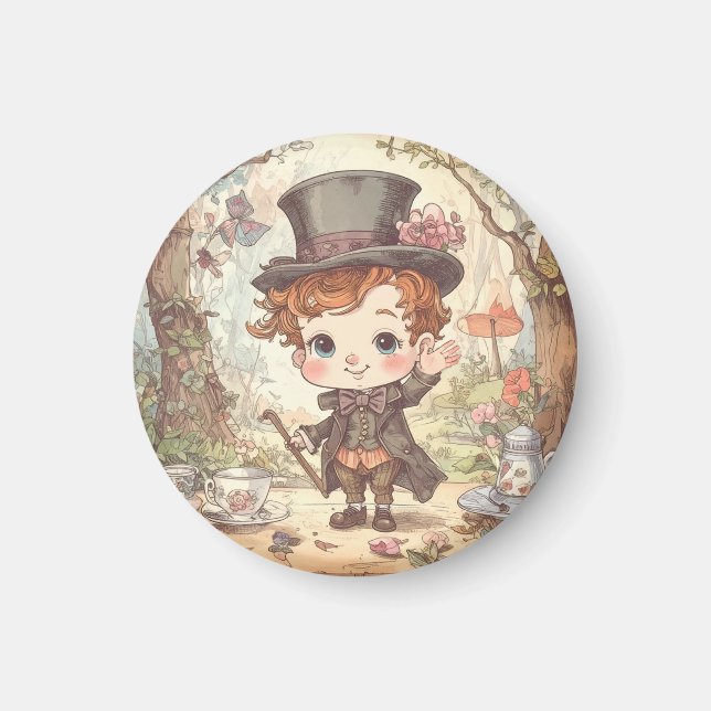 Cute Mad Hatter Whimsical Wonderland Woodland Art Magnet (Front)