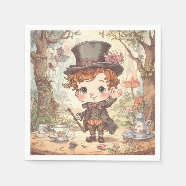 Cute Mad Hatter Whimsical Wonderland Woodland Art Napkin (Front)