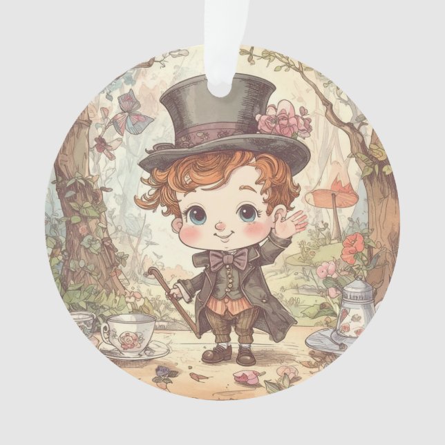 Cute Mad Hatter Whimsical Wonderland Woodland Art Ornament (Front)