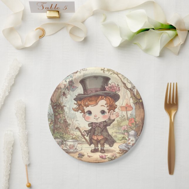Cute Mad Hatter Whimsical Wonderland Woodland Art Paper Plate (Wedding)