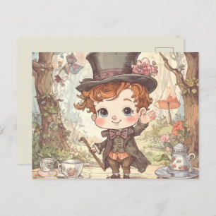 Cute Mad Hatter Whimsical Wonderland Woodland Art Postcard