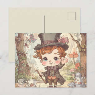 Cute Mad Hatter Whimsical Wonderland Woodland Art Postcard