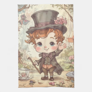Cute Mad Hatter Whimsical Wonderland Woodland Art Tea Towel