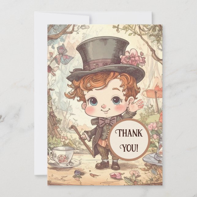 Cute Mad Hatter Whimsical Wonderland Woodland Art Thank You Card (Front)