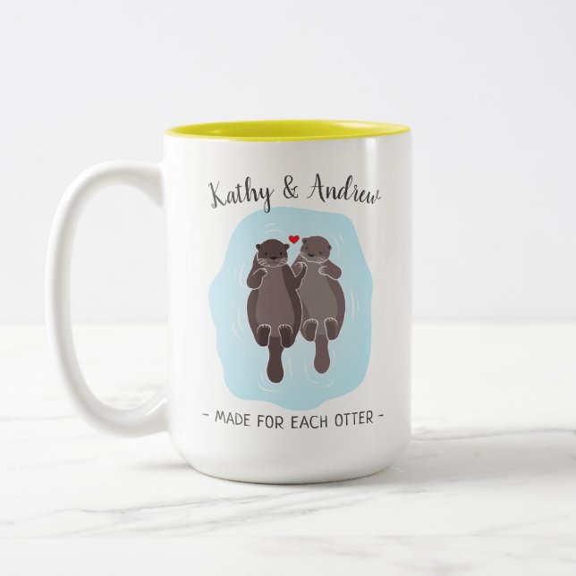 Cute Made for Each Otter Customised Gift Him Her Two-Tone Coffee Mug (Left)