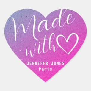 Cute Made with Love Heart Calligraphy Pink Purple Sticker