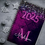 Cute magenta black faux glitter 2025 monogram  planner<br><div class="desc">Make back to school fun with this Cute personalised 2025 new year planners, . It is designed with elegant girly magenta fuchsia black faux glitter . To make it extra special, it is also monogrammed and personalised with name or initials or any text you like, click the "customise further" link...</div>