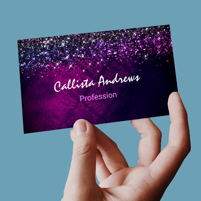Cute magenta black faux glitter business card (Creator Uploaded)
