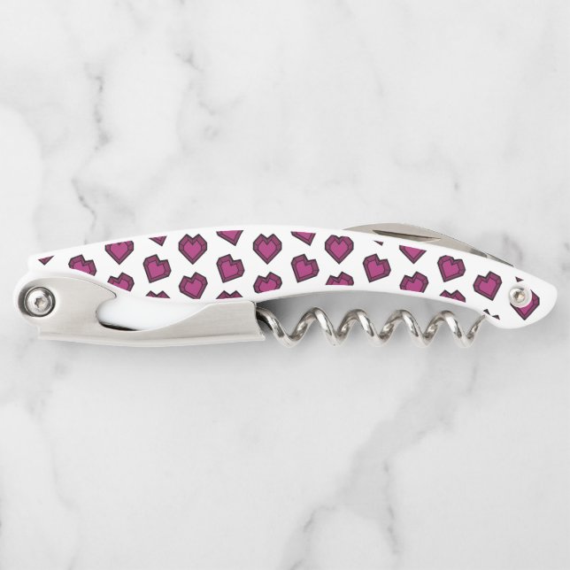 Cute Magenta Dark Pink Gemstone Heart pattern Corkscrew (Front)