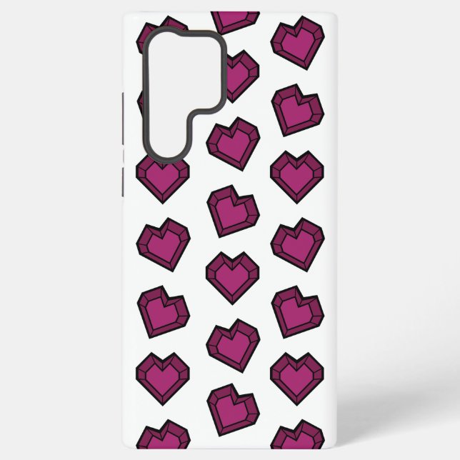 Cute Magenta Dark Pink Gemstone Heart pattern Samsung Galaxy S22 Ultra Case (Back)