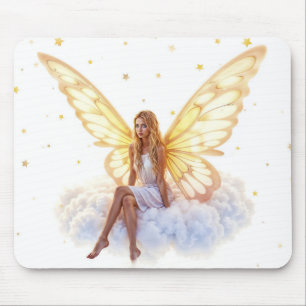 Cute magic blue eyes fairy bright golden wings mouse mat